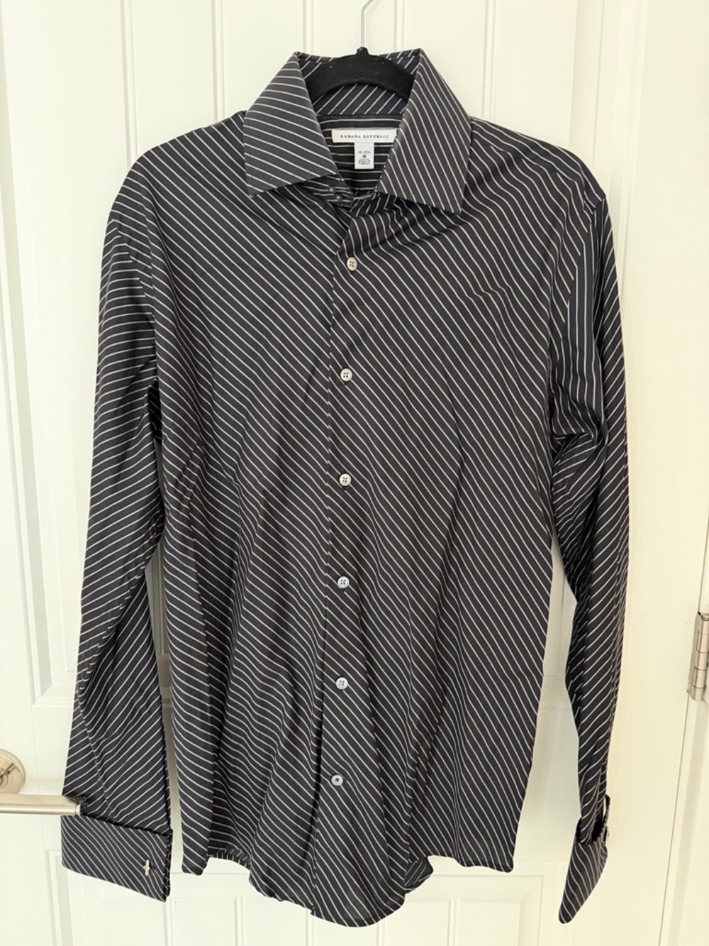 Banana Republic Black Dress Shirt with White Diagonal Stripes